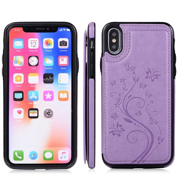 iPhone X / XS Stöttåligt Skal Korthållare 3-FACK Flippr V2 - Lila