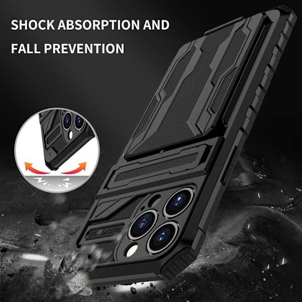 iPhone 13 Pro Max Slagfast Shell Kickstand & kortrum ThinArmor V3 Black