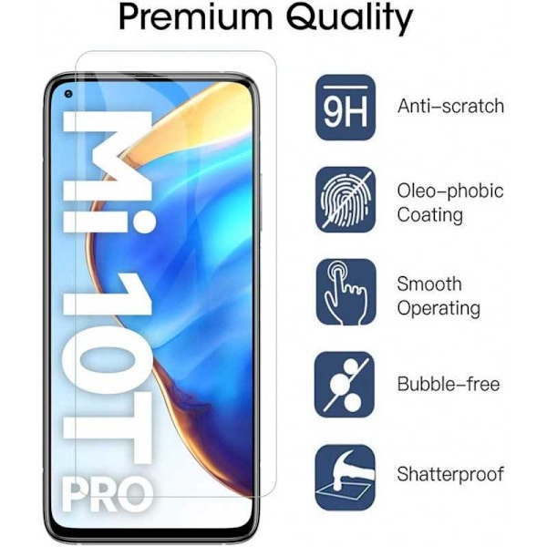 2-PACK Xiaomi Mi 10T / 10T Pro hærdet glas 0,26 mm 2,5D 9H Transparent