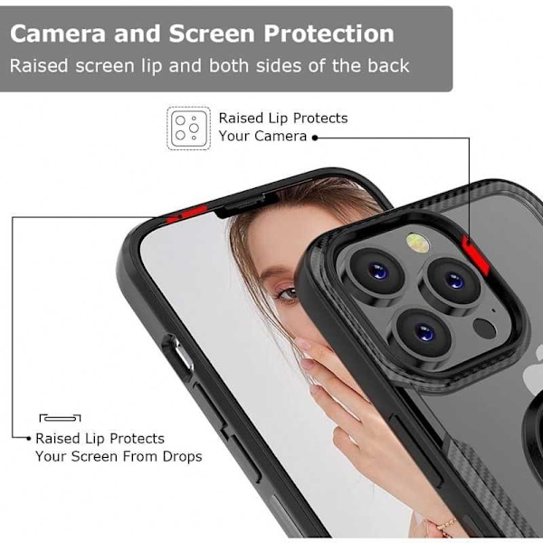 iPhone 13 Pro Praktisk stødsikkert cover med ringholder V4 Transparent