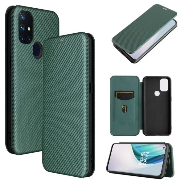 OnePlus Nord N10 Flip Case -korttipaikka CarbonDreams Green Green