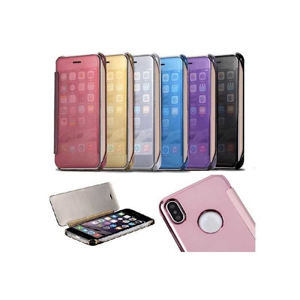 iPhone X Flip Case Clear View Seisova Rocket Guld
