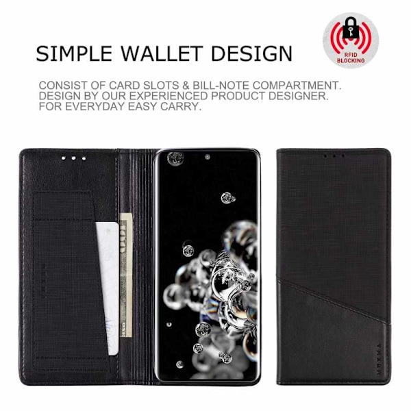 Samsung S20 Ultra Elegant Fodral i PU-Läder med RFID Block Svart