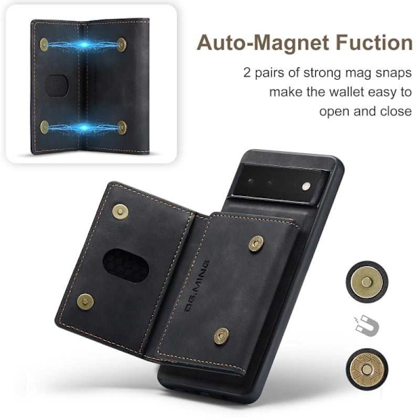 8-SLOT Google Pixel 6 stødsikkert dæksel med magnetisk kortholder DG.MING Afmonter Black