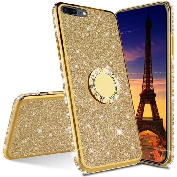 iPhone 7 Plus / 8 Plus Stötdämpande Skal med Ringhållare Strass Rosenguld