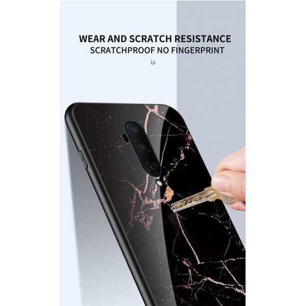 OnePlus 7T Pro Marble Shell 9H karkaistu lasitausta Glassback V2 Black Variant 2