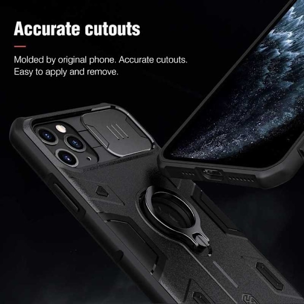 iPhone 11 Pro Max Iskunkestävä kotelo sormustelineellä Nillkin Black