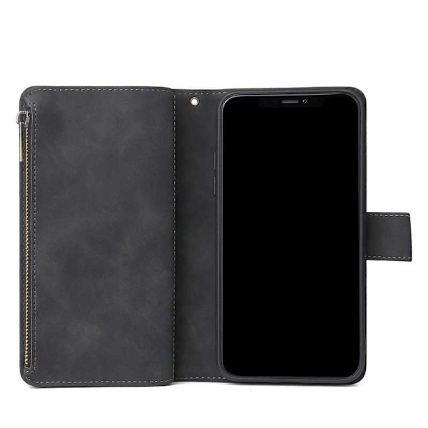 iPhone 11 Pro Max multifunktionelt pung etui Lynlås 8-rum Svart