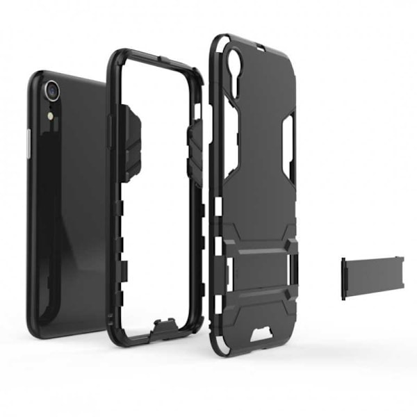 iPhone XR iskunkestävä kotelo jalustalla ThinArmor Black