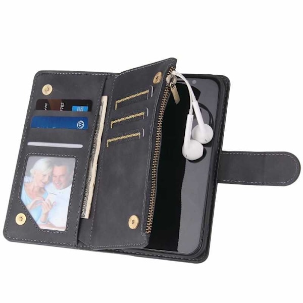 iPhone 12 Mini Multifunktionellt Plånboksfodral Zipper 8-Fack Svart