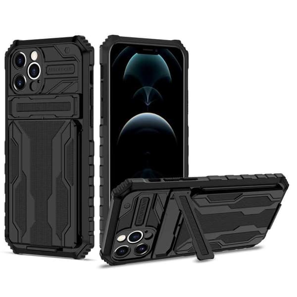 iPhone 12 Pro Max Iskunkestävä kansi Jalusta ja korttipaikka ThinArmor V3 Black