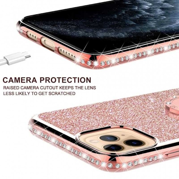 iPhone 13 Pro Max stødabsorberende cover med Ring Holder Strass Rosenguld