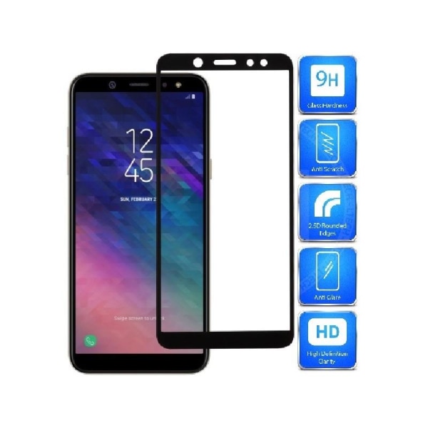 2-PAK Samsung A6 2018 hærdet glas 0,26 mm 2,5D 9H fuldramme Svart