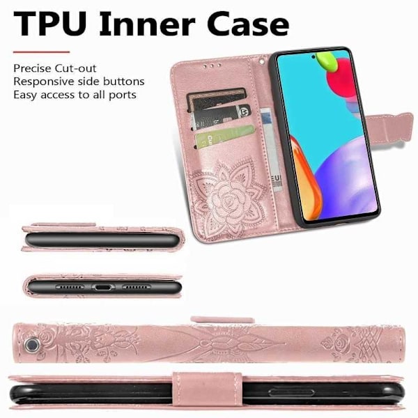 Samsung A23 5G Pung-etui PU-læder 4-LOMMES Motiv Sommerfugl Black