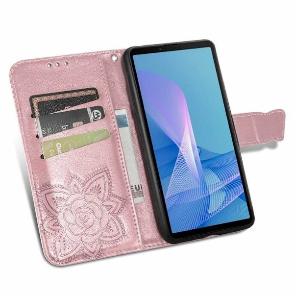 Xperia 10 IV Pung-etui PU-Læder 4-ROMS Motiv Butterfly Black