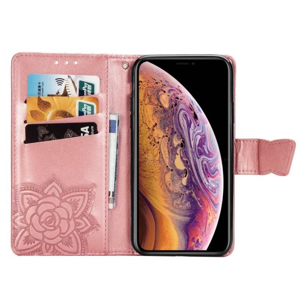 iPhone XS Max Plånboksfodral PU-Läder 4-FACK Motiv Fjäril Rosenguld