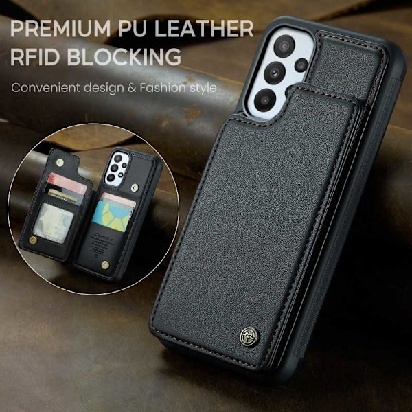CaseMe Shockproof Cover Kortholder Stander 4-rums Samsung A23 4G / 5G Sort