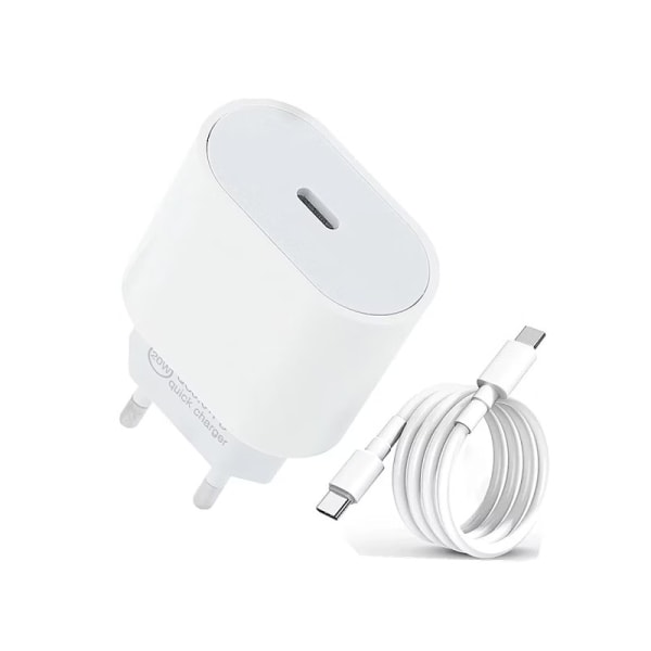 Komplet 20W USB-C højhastighedsoplader med USB-C-kabel White