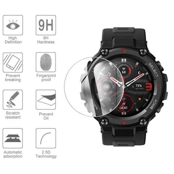 2-PACK Amazfit T-Rex 2 Hærdet glas FullFrame 3D 0,2 mm 9H Transparent