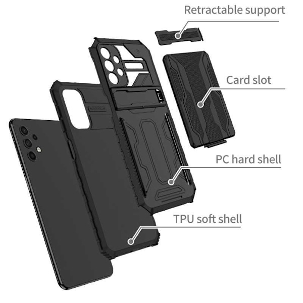 Samsung A32 5G stødsikkert cover Kickstand & kortrum ThinArmor V3 Black