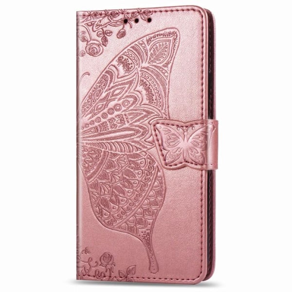 OnePlus 8T -lompakkokotelo, PU-nahkainen 4-POCKET Motif Butterfl Pink gold