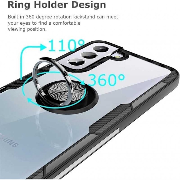 Samsung S21 FE Praktisk Stöttåligt Skal med Ringhållare V4 Svart