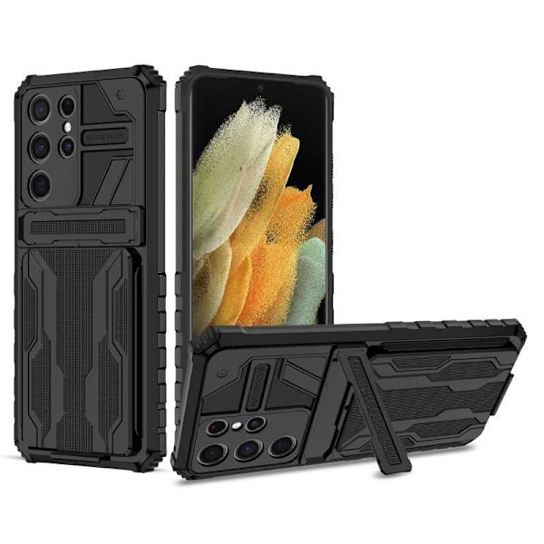 Samsung S21 Ultra Iskunkestävä Kansi Jalusta ja korttipaikka ThinArmor V3 Black