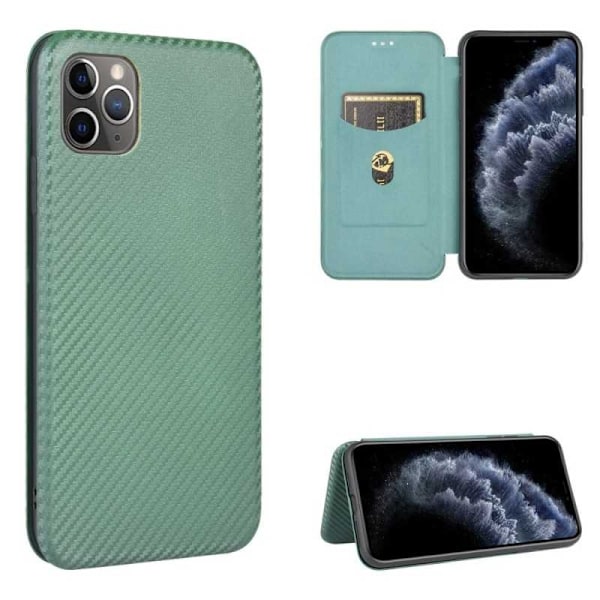 iPhone 11 Pro Max Flip Case Kortrum CarbonDreams Grøn Green