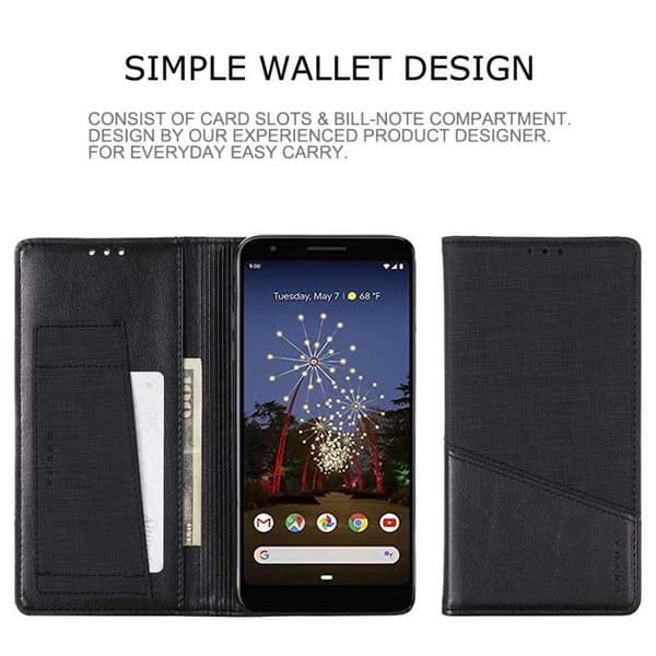 Google Pixel 3a tyylikäs PU-nahkakotelo RFID-estolla Black