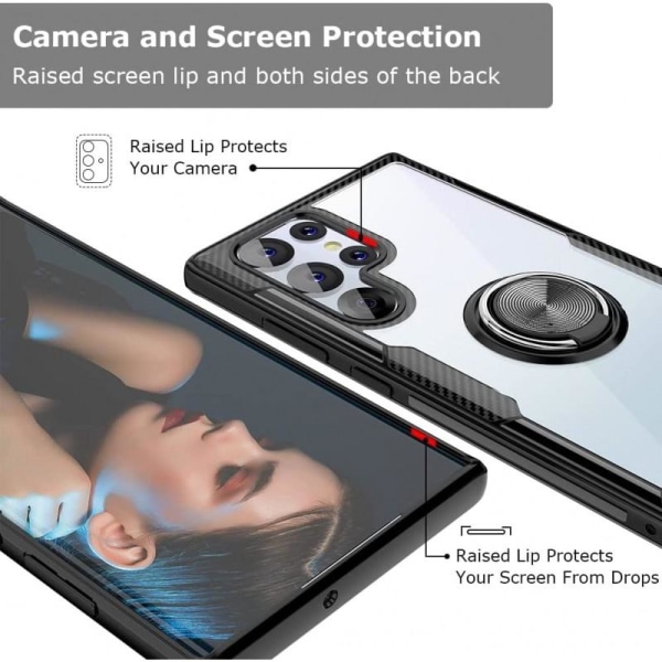 Samsung S23 Ultra Praktisk Stöttåligt Skal med Ringhållare V4 Transparent