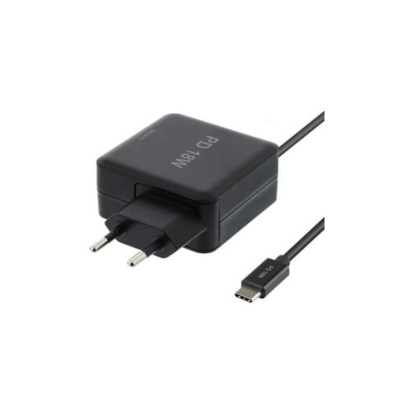 DELTACO 18W USB-C Laptop-oplader, PD 2.0, 3A Black