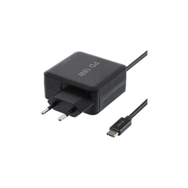 DELTACO 18W USB-C Laptopladdare, PD 2.0, 3A Svart