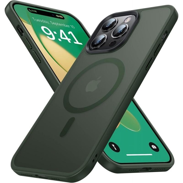 iPhone 14 Pro läpinäkyvä iskunvaimenninkotelo, MagSafe-yhteensop Mörkgrön