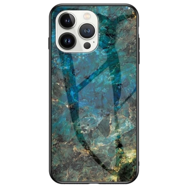iPhone 14 Pro Max Marmorskal 9H Härdat Glas Baksida Glassback V2 MultiColor Emerald Green