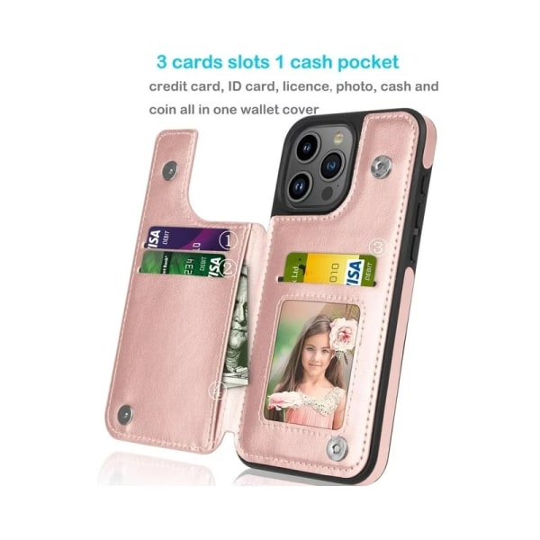 iPhone 14 / 13 iskunkestävä kansikorttipidike 3-taskuinen Flippr Pink gold