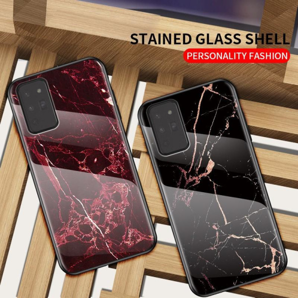 Samsung Note 20 Marble Shell 9H Tempered Glass Back Glassback V2 Black Svart/Vit