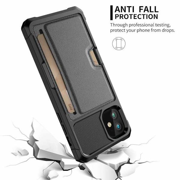 iPhone 12 Iskunkestävä kotelo korttipaikalla Solid V2 Black