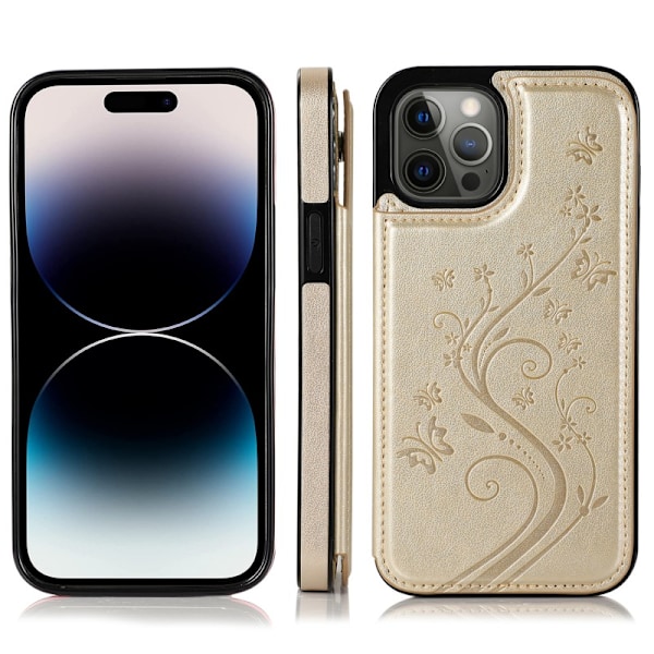 iPhone 15 Pro Max Stöttåligt Skal Korthållare 3-FACK Flippr V2 - Guld