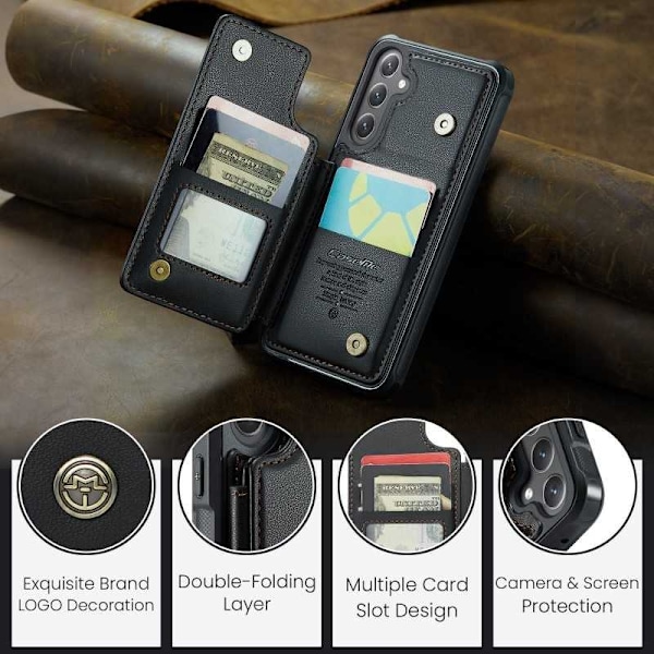 CaseMe Shockproof Cover Kortholder Stander 4-rums Samsung S23 Sort