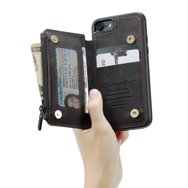 iPhone 7-deksel kortholder og glidelås 4-LOMME CaseMe Flippr Black