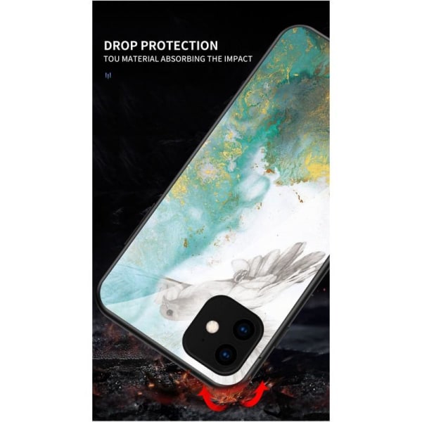 iPhone 11 Pro Max Marble Shell 9H karkaistu lasi tausta Glassbac Black Svart/Vit