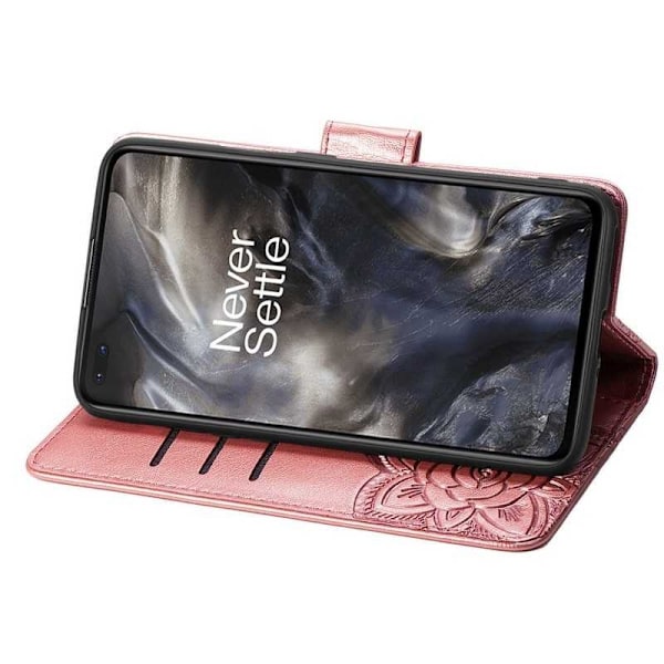 OnePlus Nord Wallet Case PU-nahkainen 4-TASKUN motiiviperhonen Pink gold