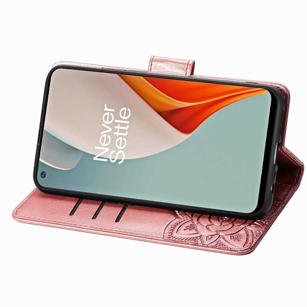 OnePlus Nord N100 Plånboksfodral PU-Läder 4-FACK Motiv Fjäril Rosa guld