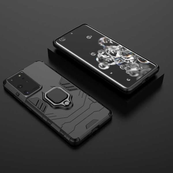 Samsung S21 Ultra Iskunkestävä Suojakuori sormustelineellä ThinArmor Black
