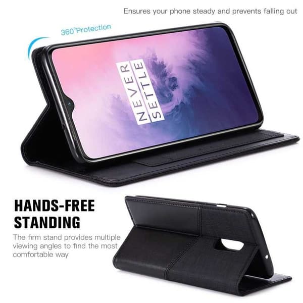 OnePlus 7 tyylikäs PU-nahkakotelo RFID-estolla Black