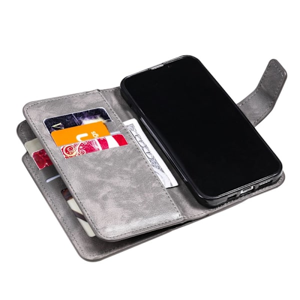 iPhone 15 Pro Max Praktisk Plånboksfodral med 12-Fack Array V4 - Grå