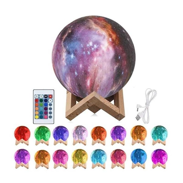 3D Månenatlampe med 20 forskellige tilstande Multicolor