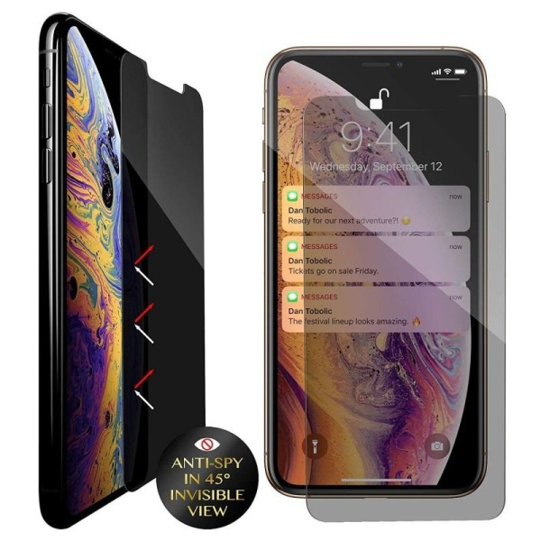 iPhone XS Max Personvern Herdet glass 0,26 mm 2,5D 9H Transparent