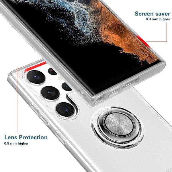 Samsung S23 Ultra iskunkestävä suojus sormustelineellä Fresh Transparent