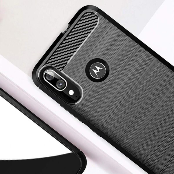 Motorola Moto E6 Plus iskunkestävä SlimCarbon kotelo Black